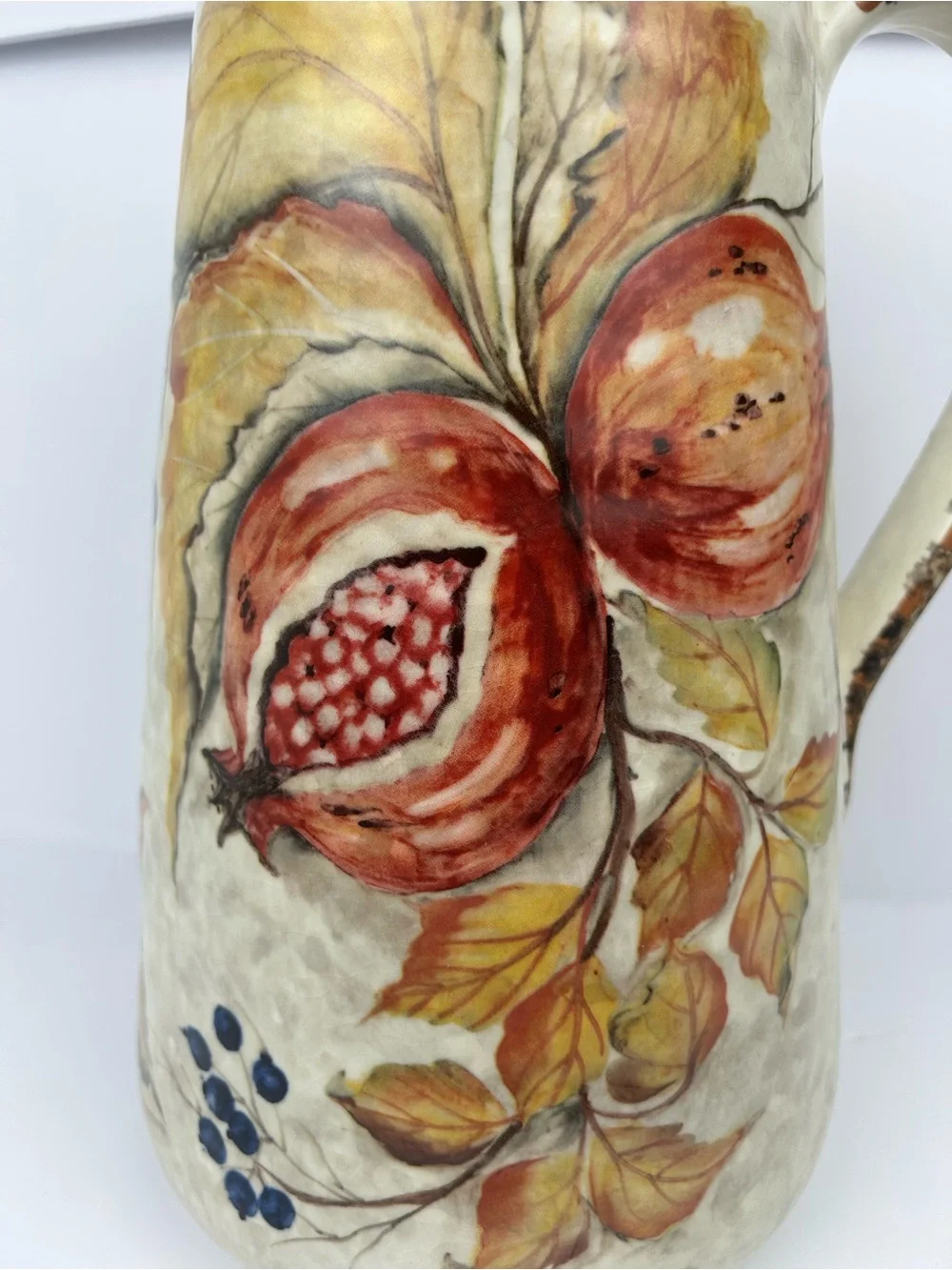 Pier 1 Imports Italian Earthenware Harvest Pitcher Autumn Corn Pomegranate